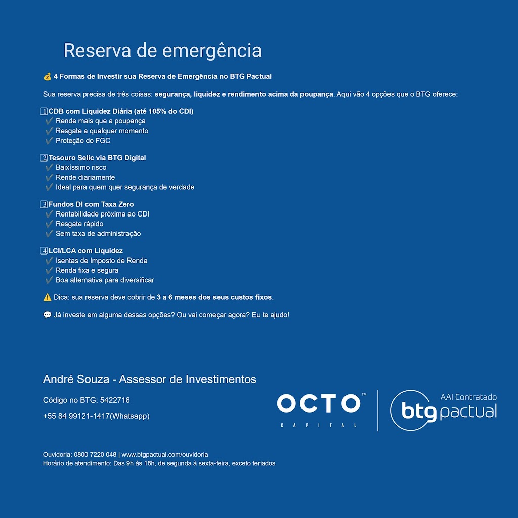 4 Formas de Investir sua Reserva de Emergência com Segurança no BTG Pactual