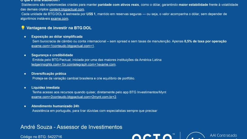 BTG DOL: A Estabilidade e Oportunidade do Dólar Digital para Investidores