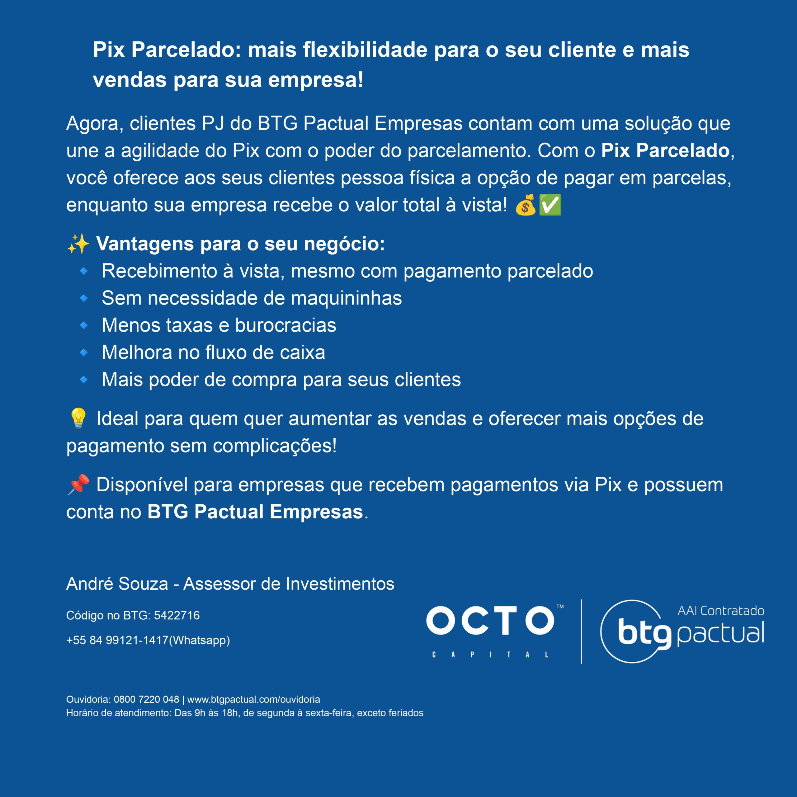 Pix Parcelado: entenda como funciona a nova solução do BTG Pactual Empresas