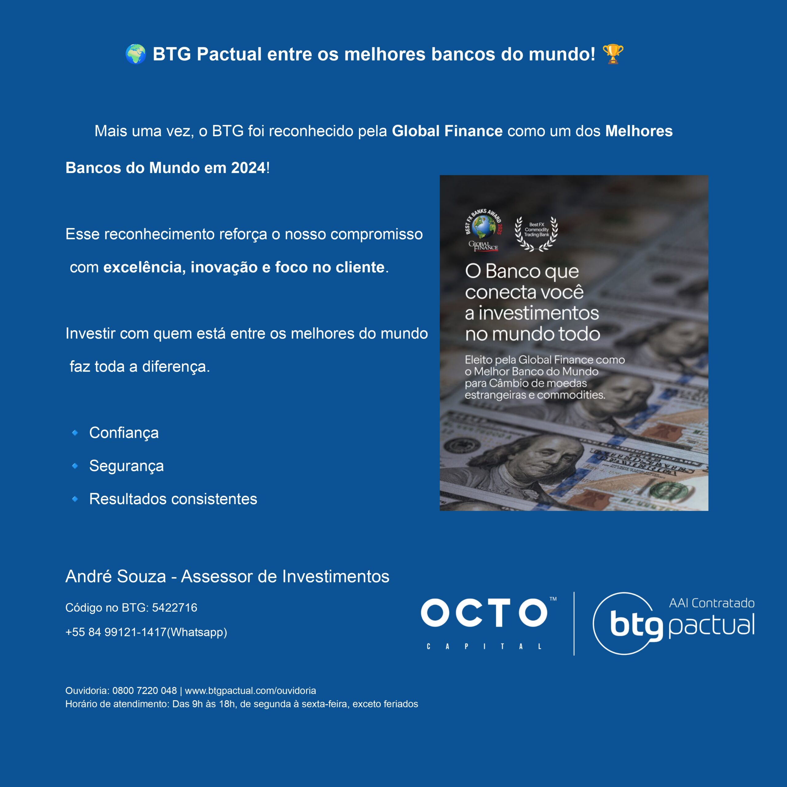BTG Pactual é reconhecido como um dos Melhores Bancos do Mundo em 2024