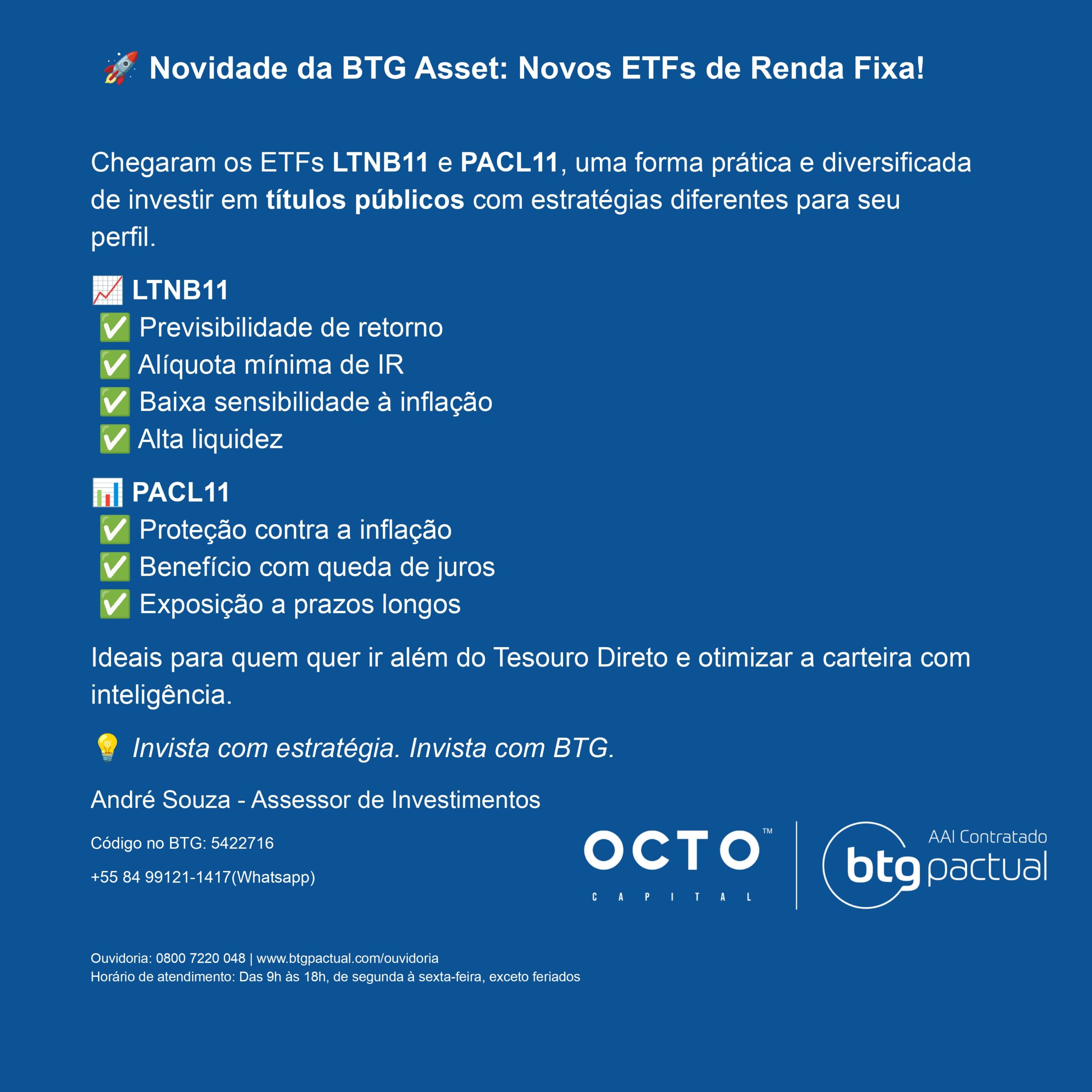 BTG lança novos ETFs de renda fixa: LTNB11 e PACL11