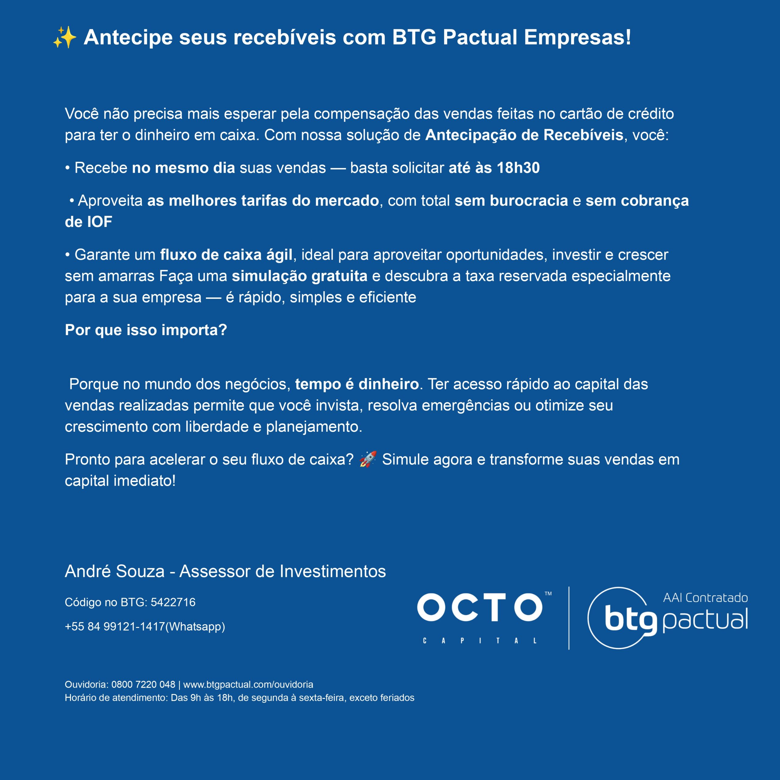 Antecipação de Recebíveis BTG Pactual: Como ter dinheiro das suas vendas no mesmo dia
