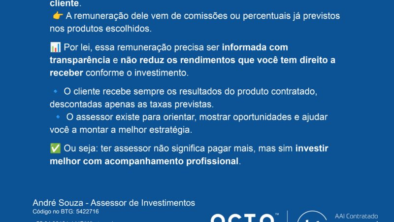 Preciso pagar para ter um assessor de investimentos? Entenda como funciona a remuneração