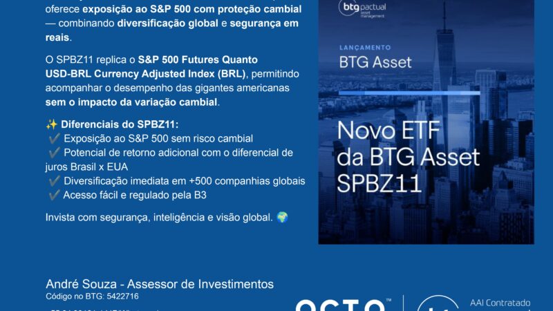 SPBZ11: novo ETF da BTG Asset com exposição ao S&P 500 e proteção cambial