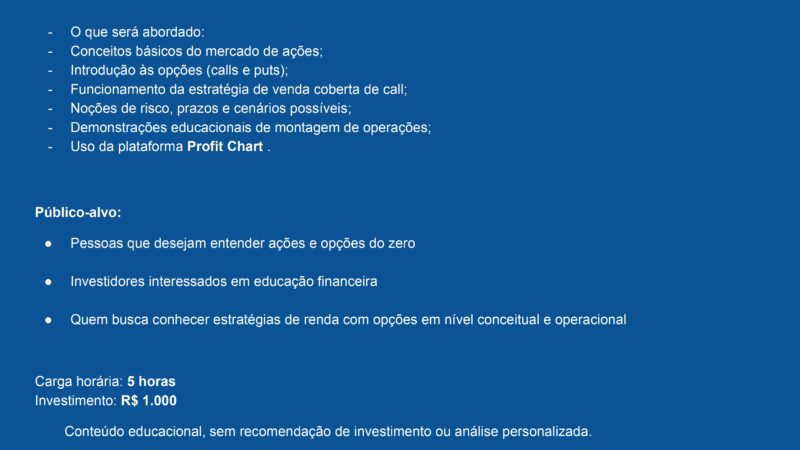 Treinamento Educacional: Introdução ao Mercado de Ações e Opções