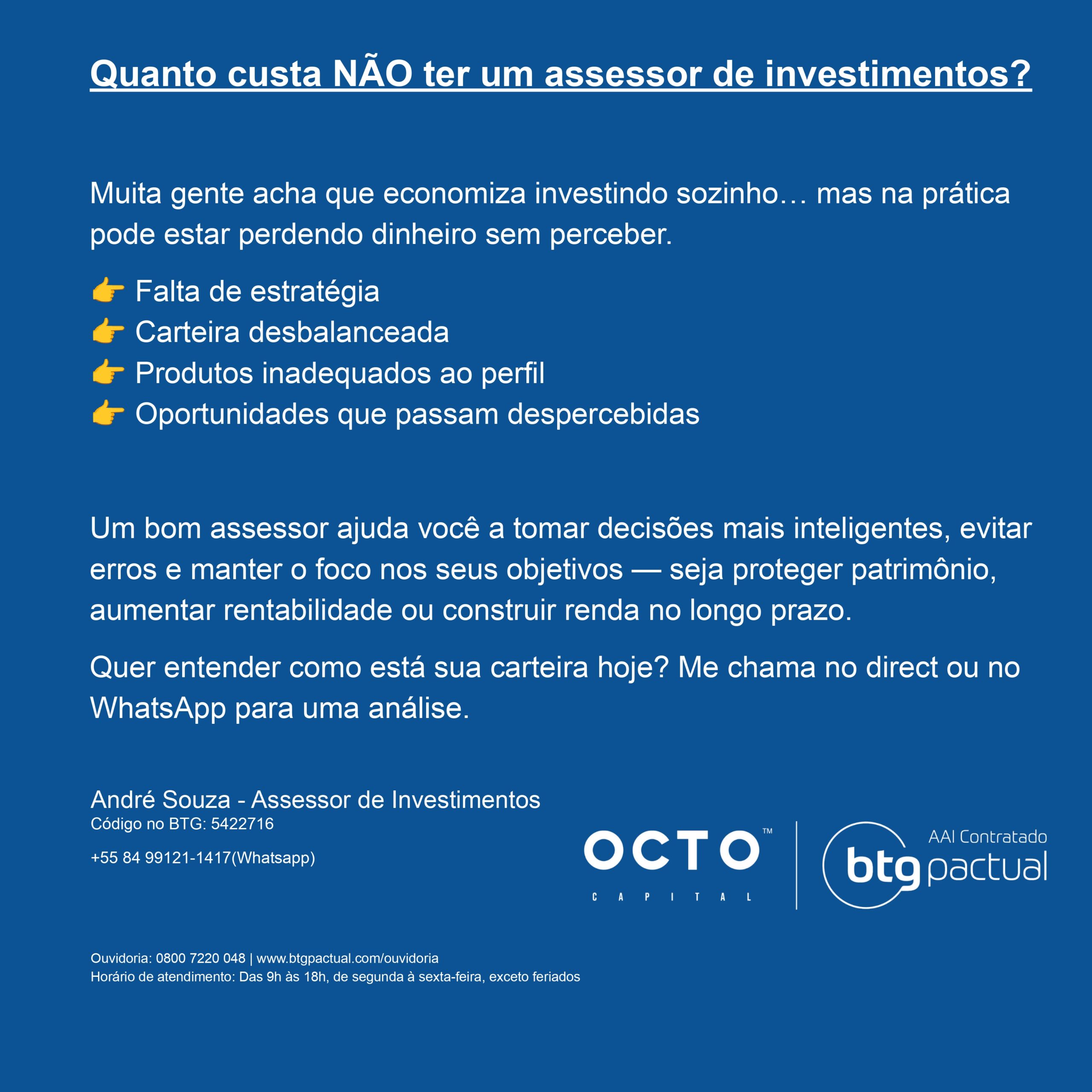 Quanto custa não ter um assessor de investimentos?
